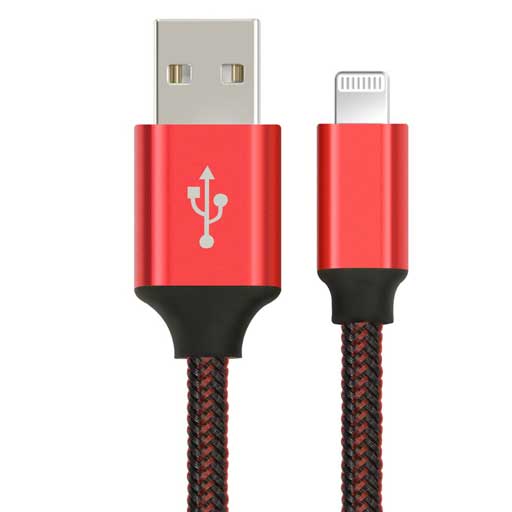 USB lightning applebraided charging data cable in red